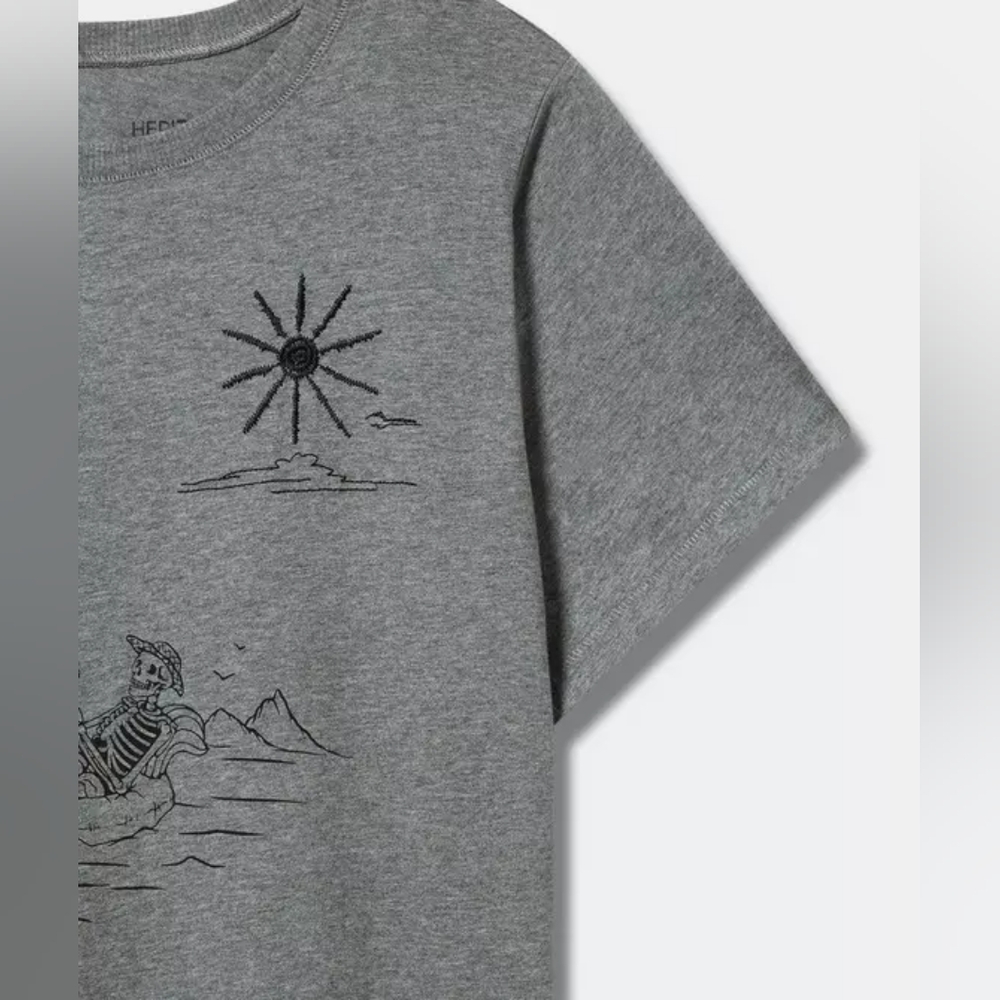 Torrid Grey Fishing Skeleton Classic Fit Heritage Jersey Crew Tee - Picture 10 of 11